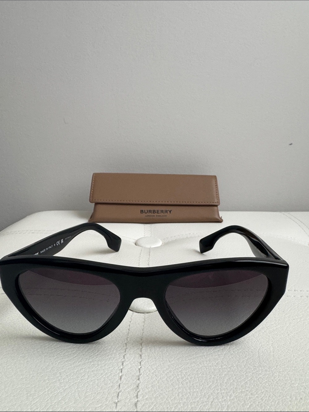 Burberry Black Cat-Eye Sunglasses with Brown Case
